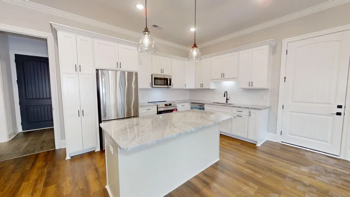 Kitchen with custom island and countertops