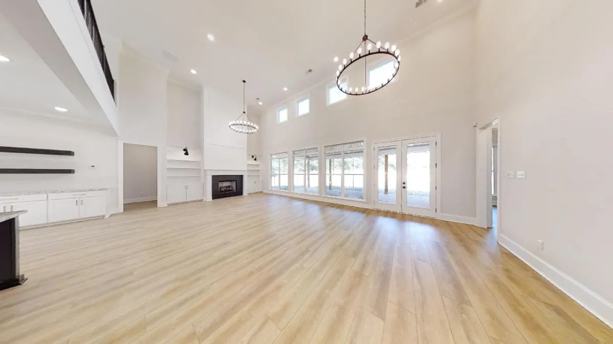 Modern style in custom home construction with large open floor plan.