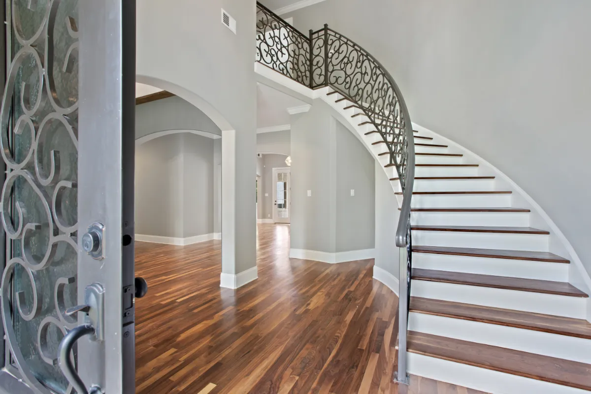 Beautiful custom winding staircase.